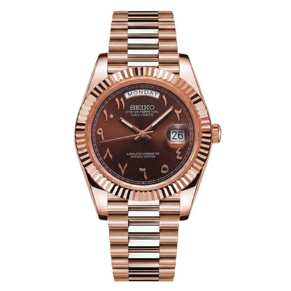 SEIKOJUST DAY-DATE CHOCOLATE ARABIC ROSE GOLD