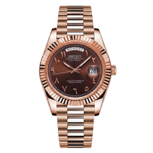 SEIKOJUST DAY-DATE CHOCOLATE ARABIC ROSE GOLD
