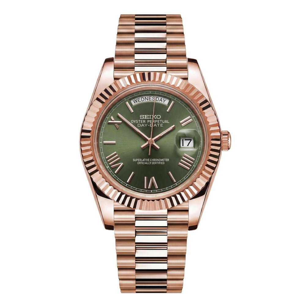SEIKOJUST DAY-DATE MINT GREEN ROMAN (ROSE GOLD)