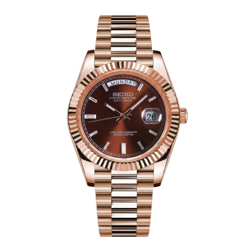 SEIKOJUST DAY-DATE CHOCOLATE ROSE GOLD