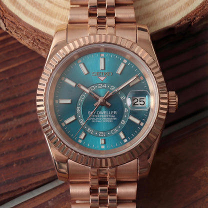 SEIKOJUST SKY-DWELLER ROSE GOLD TURQUOISE
