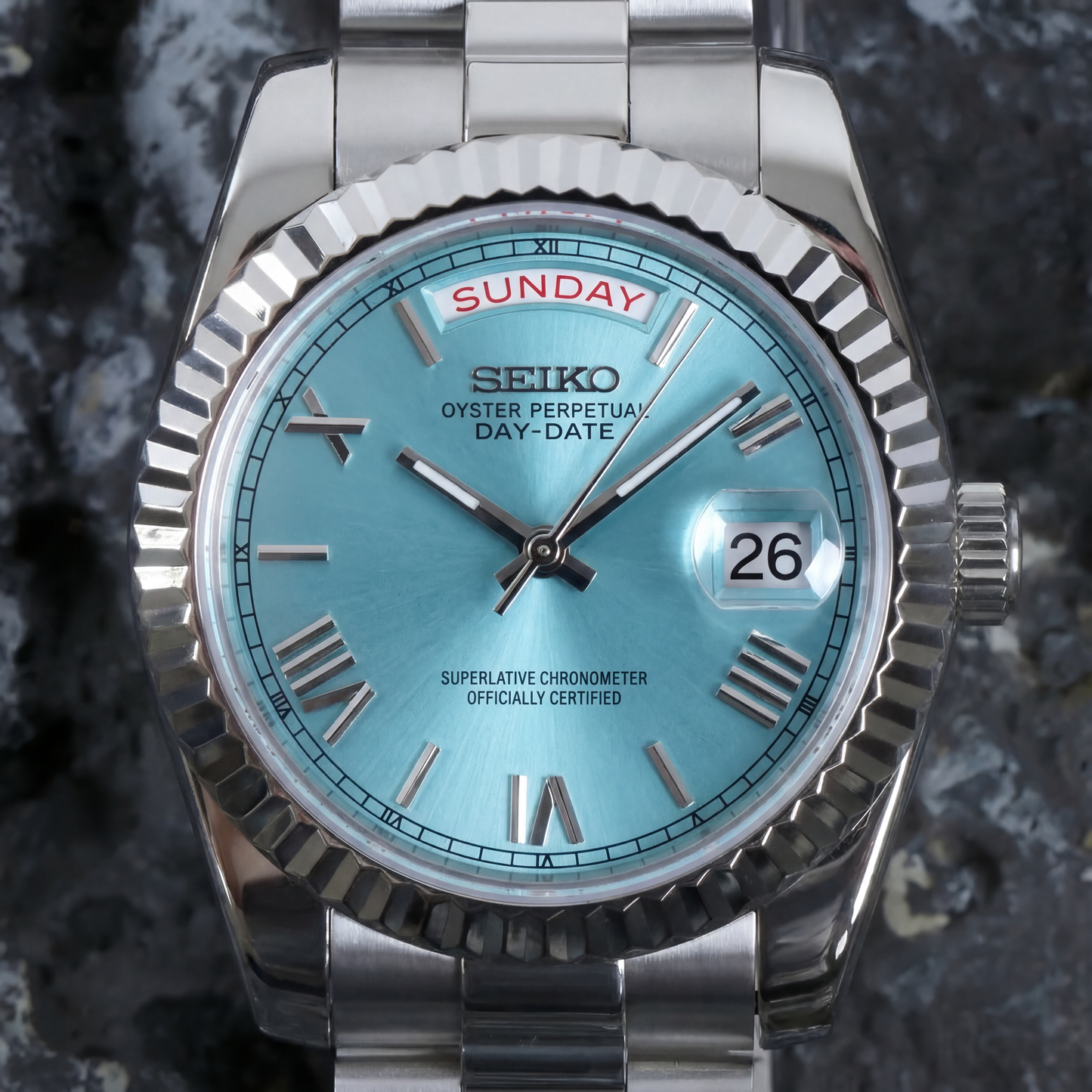 SEIKOJUST DAY-DATE ICE BLUE ROMAN